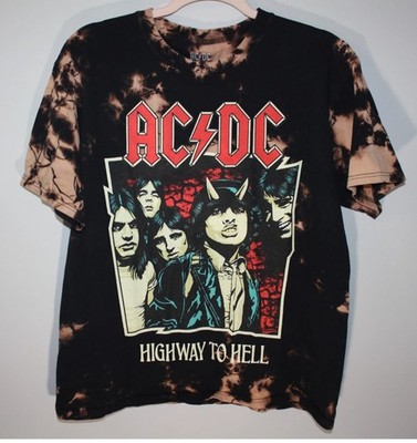 AC/DC Highway To Hell Tour Band Tee Classic Rock Metal Black Acid Wash T-Shirt