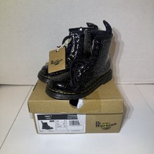 Dr. Martens 1460 Girls Lace-Up Ankle Boot Black Glitter Combat Boots Size 10 T
