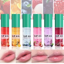 1 juego de 6 piezas de aceite labial enrollable aceite labial de frutas brillante esmalte labial acuoso para el cuidado de los labios