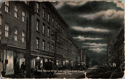 Antique  Postcard West Patrick St Looking East from Court, Frederick MD, PM 1908