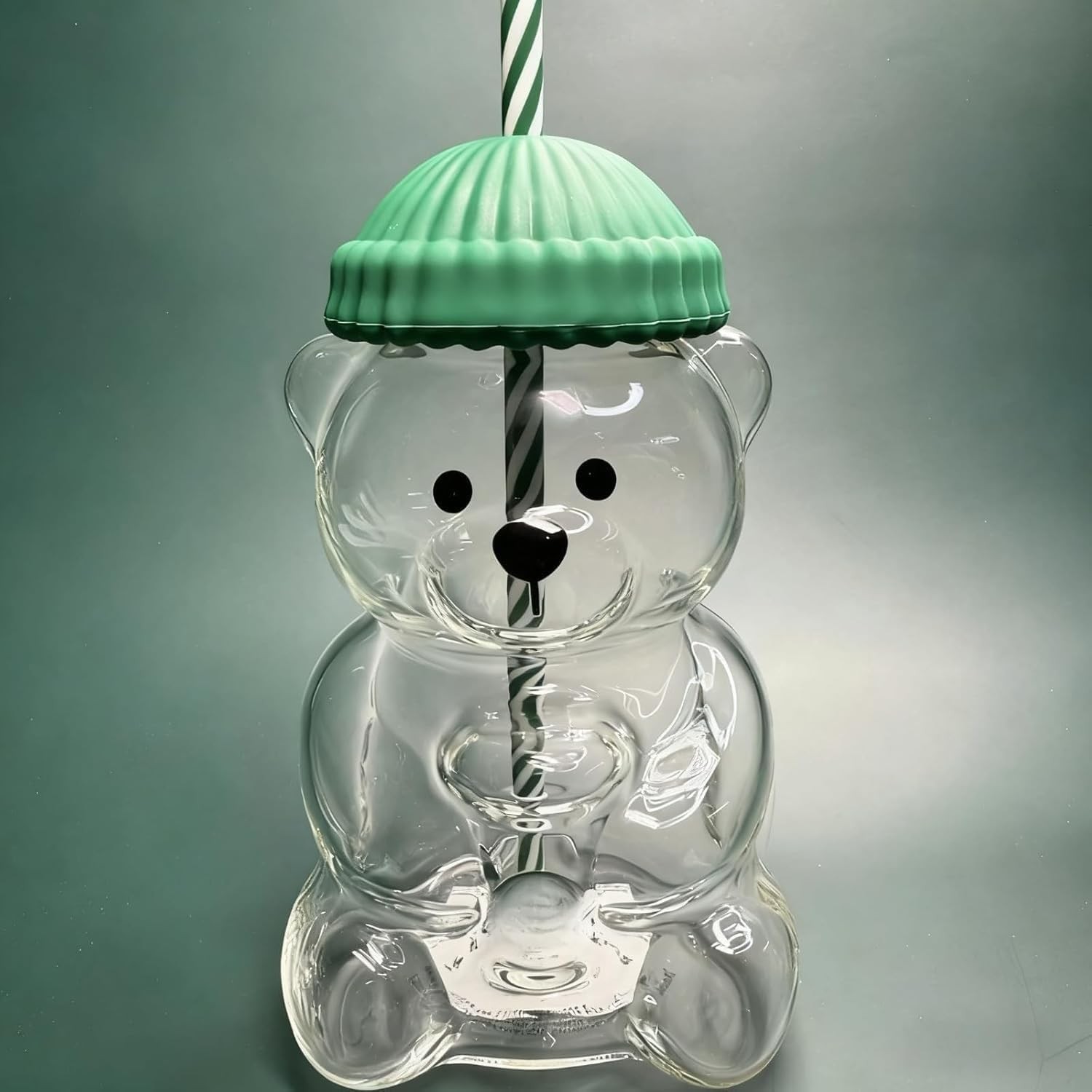 2025 New Bear Straw Cup, 20oz Glass Bear Cup With Reusable Straw For Smoothies,