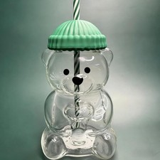 2025 New Bear Straw Cup, 20oz Glass Bear Cup With Reusable Straw For Smoothies,