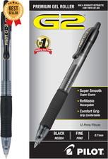 G2 Premium Gel Roller Pens .7, Fine Point Smooth Writing Pens Black, Pack of 12
