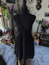 Lush Black Sleeveless Crochet Detail Dress