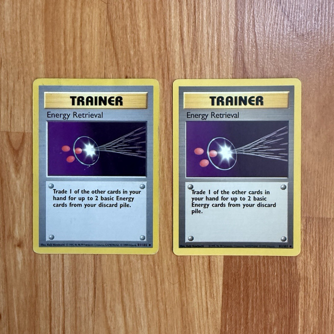 Pokemon TCG Base Set Energy Retrieval 81/102 Trainer Lot of 2 1999