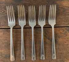 Antique National Silver  MONARCH TWO  set of five Forks 1924 Art Deco