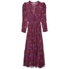 Ulla Johnson Izar Sumac Purple Floral Paisley Silk Ruffle Midi Dress Size 4