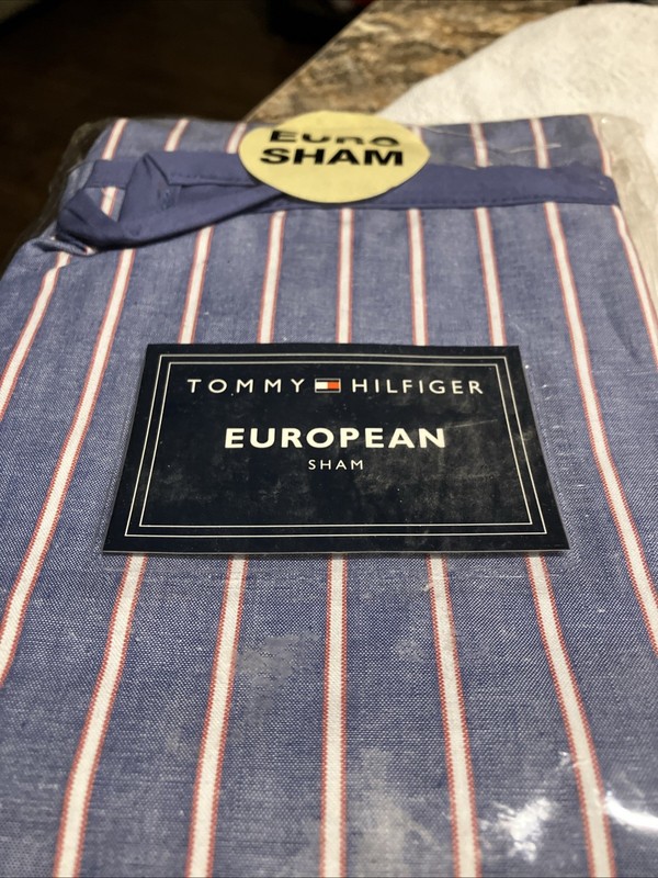 1 EURO SHAMS  Americana Red white blue stripes  ANNAPOLIS ~ NIP Tommy Hilfiger