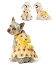 Sunflower Pet Dress for Small Dogs, Cats - Yellow Tulle Ruffle Sleeves - Sati...