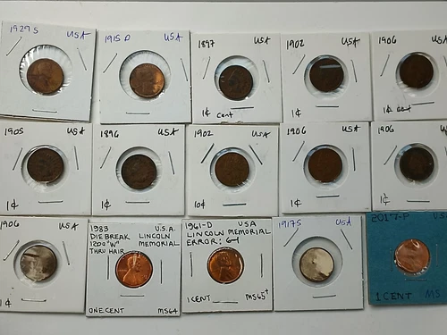 Random Lot of USA Indian head cent, Lincoln Cent w/ Uncirculated errors etc...