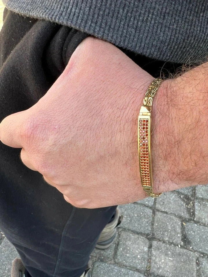 Brazalete de tenis redondo de 5 quilates con rubí rojo simulado para hombre de plata de ley 925 amarilla Foto 4 de 4