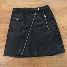 H M Divided black faux leather moto mini skirt size 2 b27
