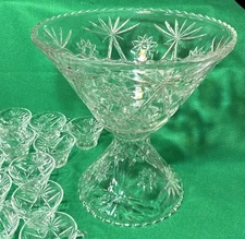 Anchor Hocking Prescut Clear Star Of David Punch Bowl and Stand 12 Cups 