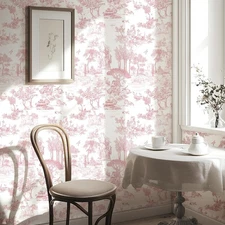 WENMER Toile Wallpaper, 17.7" X 118" Pink and White Peel 17.7 x 118, 
