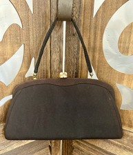 1950s Brown And Black Sheer Satin Evening Bag Kiss Clasp Purse