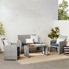 4 Piece Gray Wicker Patio Conversation Set Navy Blue Seat Cushions Outdoor