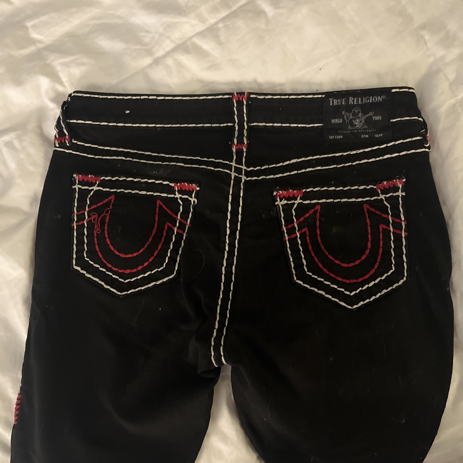 True Religion Jeans Women 28 Black Halle Mid Rise Super Skinny Thick Stitch