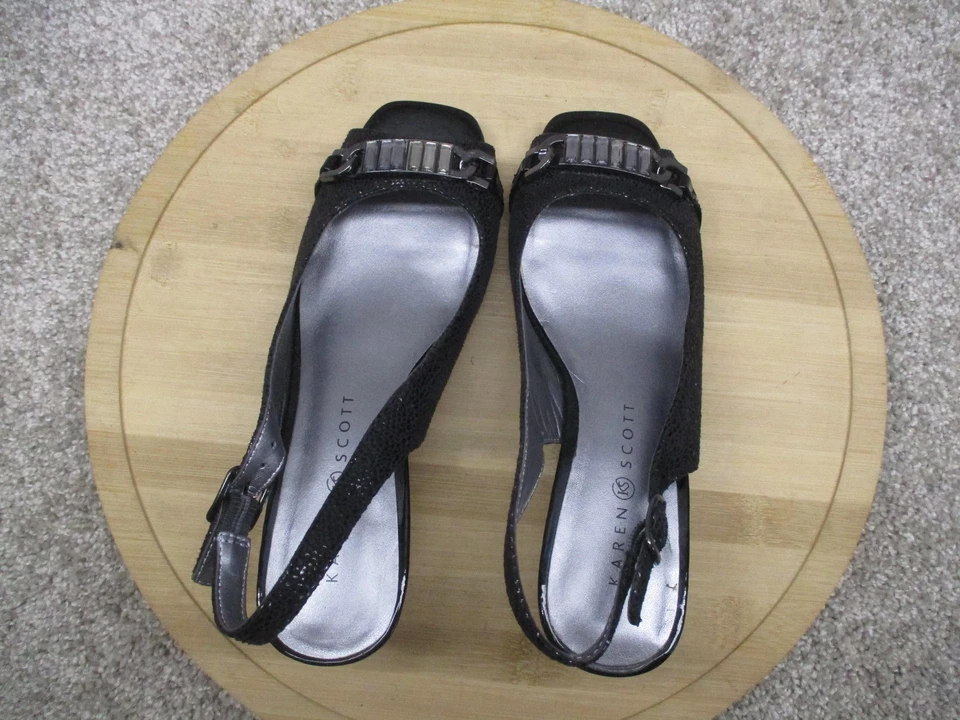 Karen Scott Shoes Womens Size 6.5 Black Slingback Peep Toe Heel Anyaa KS-ANYAA - Image 4 of 4