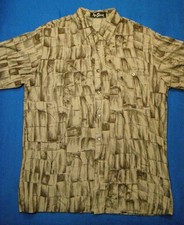Alan Stuart Rayon Aloha Shirt Vertical Impressionistic Rectangles Browns Size M
