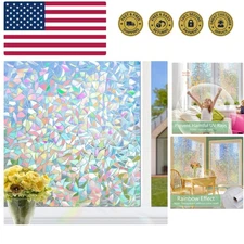 Window Privacy Film Static Clings, Rainbow Window Film, 3D Decals Non-Adhesiv...