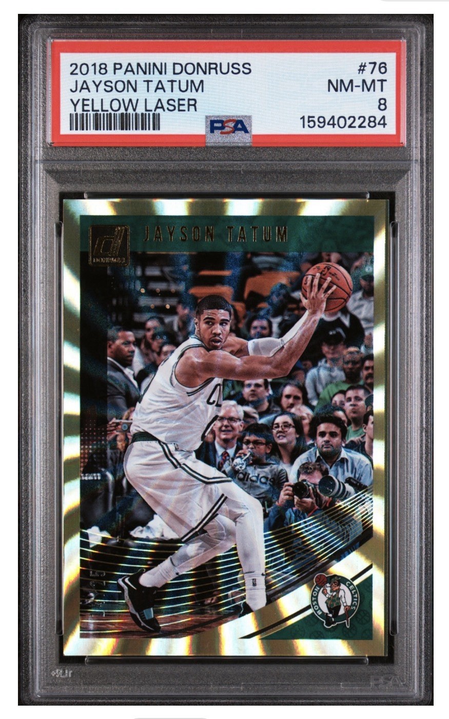 2018-19 Panini Donruss Jayson Tatum #76 Celtics Holo Yellow Laser /25 PSA 8