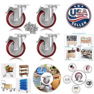 Multi-Surface Swivel Casters - 5 Inch with Lock Brake, 1500 lbs Load Capacity