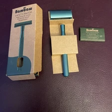 Bambaw Double Edge Safety Razor with 5 Safety Razor Blades, Single Blade Green