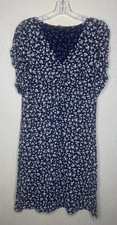 Next Navy White Floral Dress Ruched Detailing Uk 12 short sleeve v neck jersey