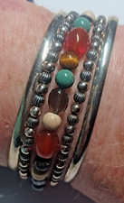 Carolyn Pollack Relios .925 Sterling 5 Strand Multi bransoletka z kamieniami szlachetnymi