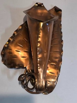VTG Gregorian Copper Wall Sconce ''Calla Lily'' 1950s #803 Signed 10'' Tall
