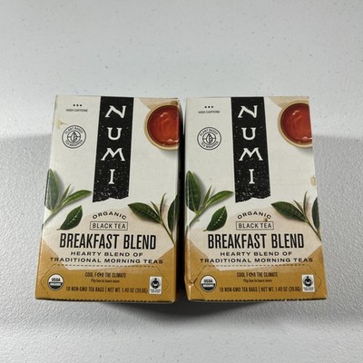 NUMI Organic Tea Breakfast Blend 18CT EA Tea Bag High Caffeine BB 6/26 Lot of 2