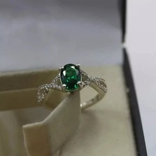 2.55 Ct Oval Cut Emerald Ring Engagement Ring 14K Solid White Gold