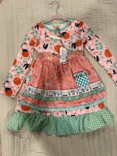 Matilda Jane Girls Garden Print Ruffle Dress Pink Green Size 4