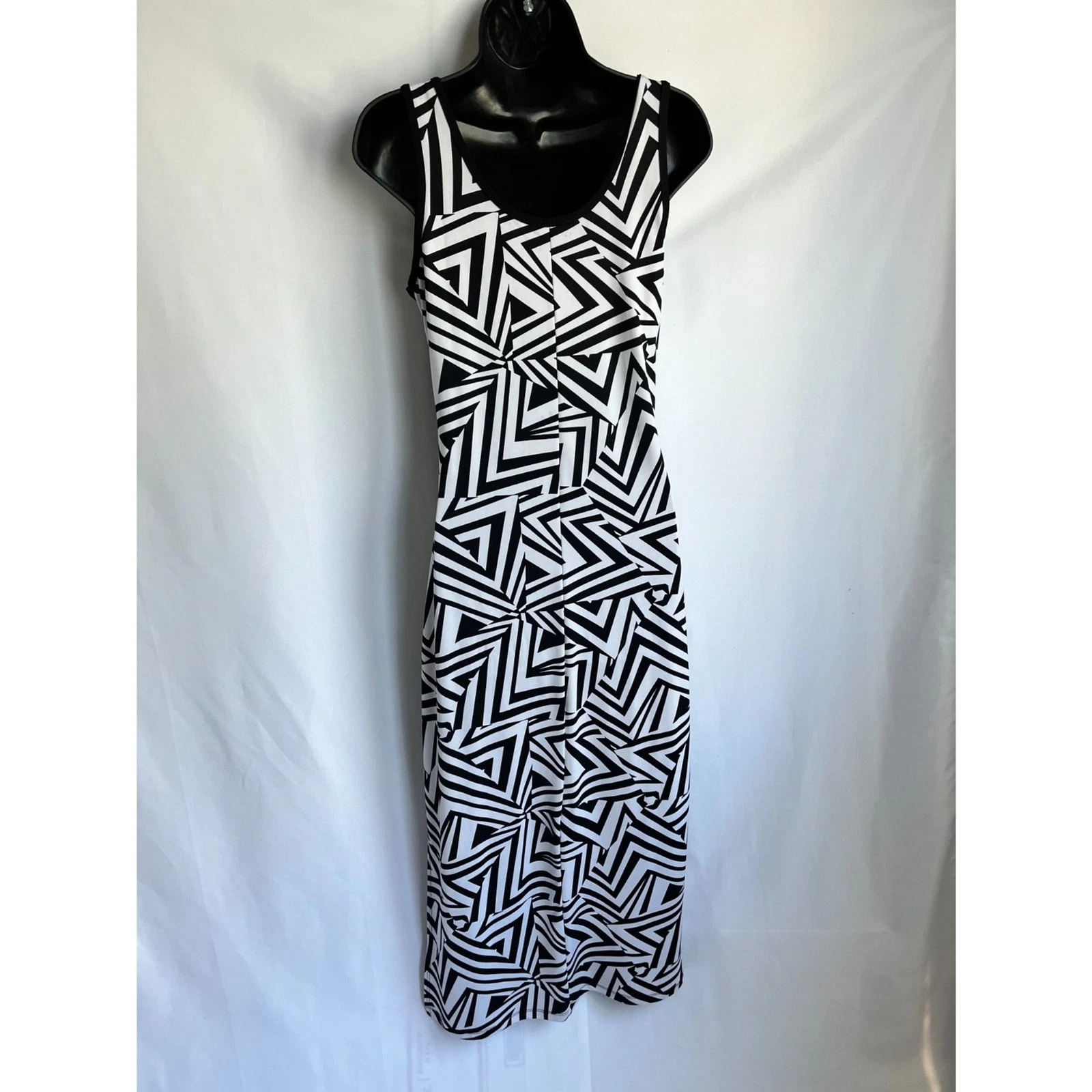 Maxi abito astratto Celine by Champion Y2K taglia M anni 90 retrò bianco e nero floreale