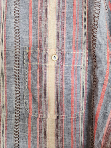 True Grit Shirt Men's XXL 2 Pockets Short Sleeve Linen Blend Striped Lightweight - Picture 5 of 6