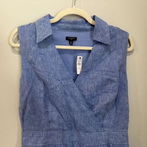 Talbots 10p Linen Chambray Shirt Dress Sleeveless Midi Fit Flare V Neck NWT - Picture 3 of 7
