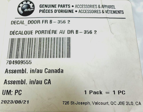 GENUINE BRP Door Decal (Front) 704909555