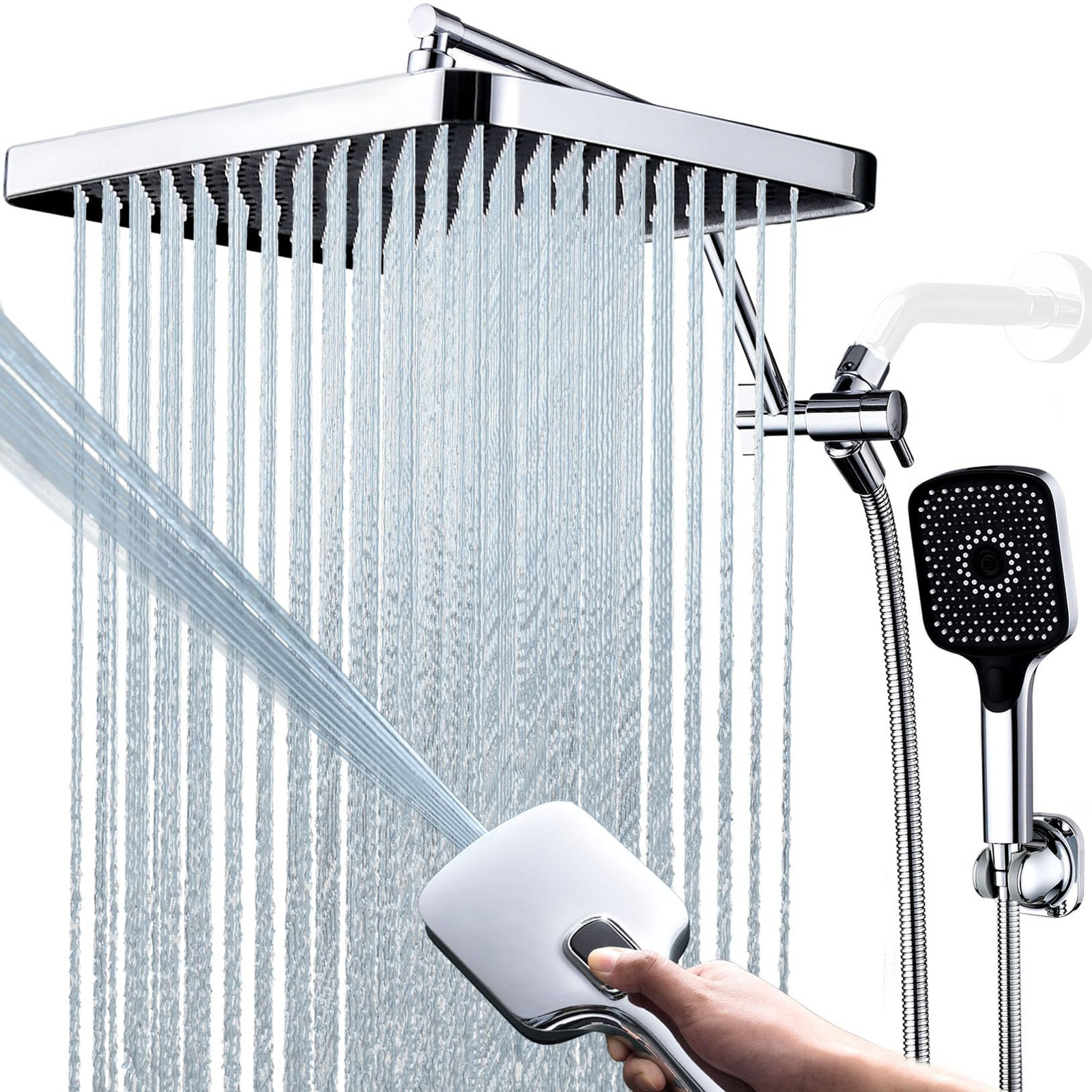 Shower Heads with Handheld Spray Combo, 13 Inches Rain Shower Head with 4 Mod...
