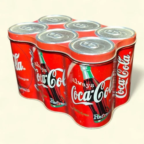 Coca-Cola 6 Pack Cans Tin Container 1998 VTG 8"x5"5" Collectible Coke