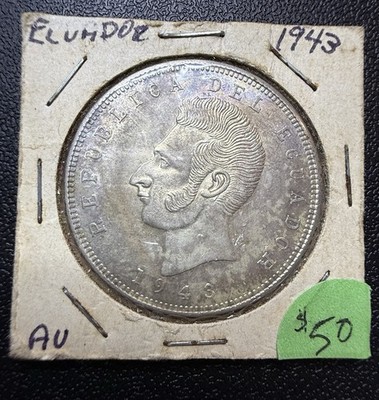 1943 Ecuador 5 Sucres 72% Silver Coin Antonio José de Sucre ASW .5787oz