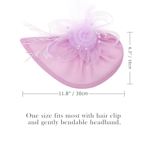 Women Fascinator Hats Tea Party Hat Vintage 1 Pc Feather Flower: Light Purple - Picture 7 of 8