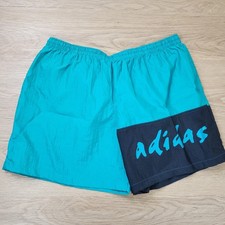 Vtg 80s ADIDAS Soccer Shorts Green Nylon Mens XL Made In USA Graffiti Print