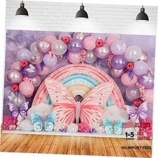 Boho Rainbow Butterfly Balloon Photography Background Newborn Baby Shower 7x5ft