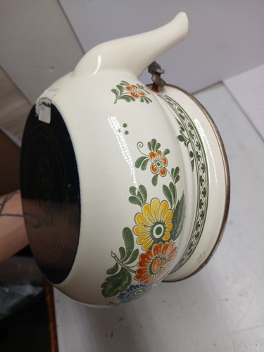 1960’s ASTA Enamelware Teapot Brass Handles Floral West Germany - Picture 8 of 9