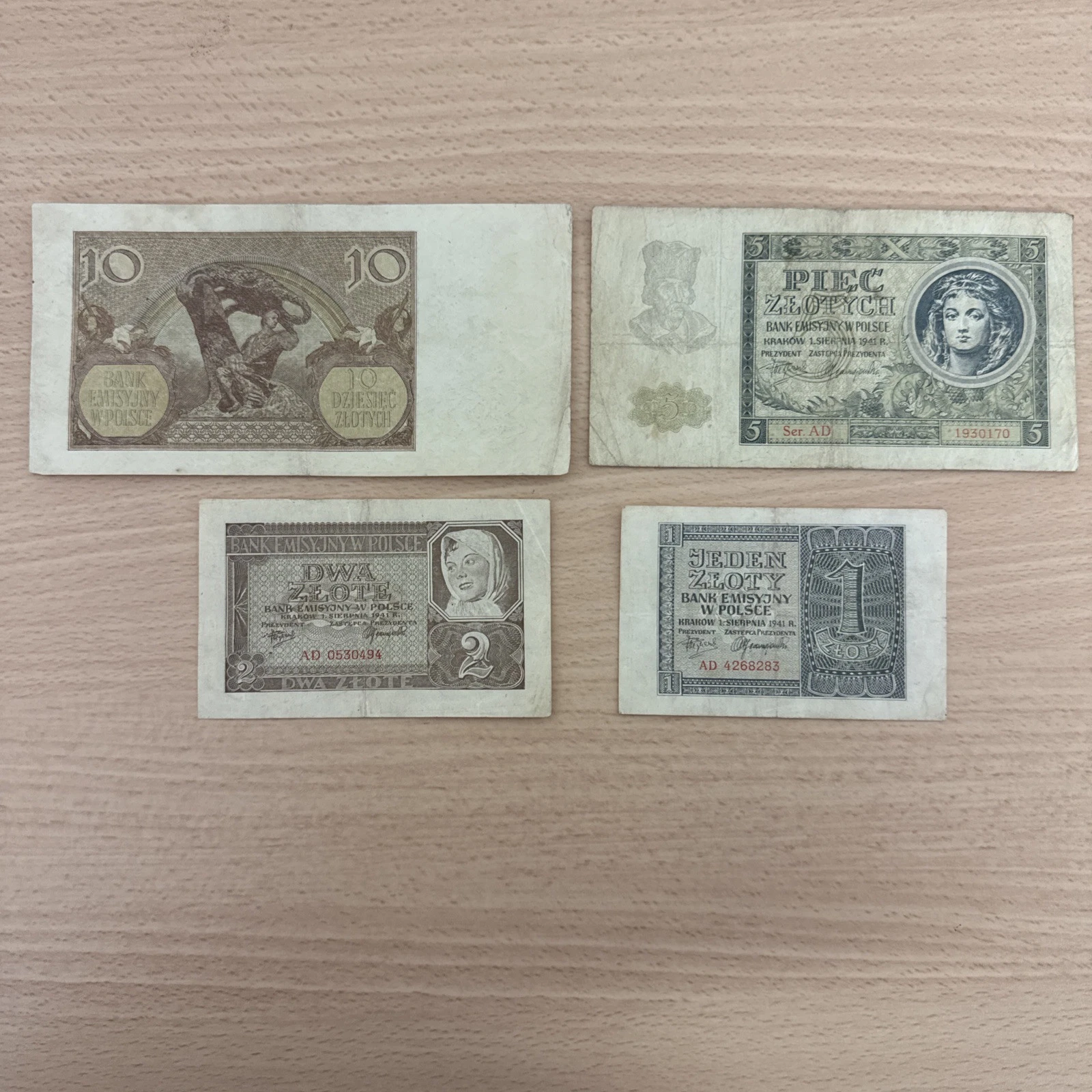 Lot De Billets Pologne 1 Zloty / 2 Zlote / 5 Zlotych / 10 Zlotych 1940 1941