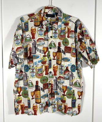 Cactus Black Label Beer Print Shirt L Retro Graphic Button Up Mens