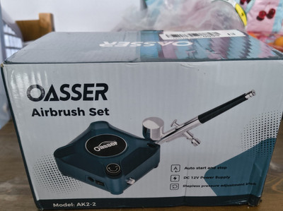 Oasser Airbrush Set AK2-2 schwarz, Auto Start/Stop, Druckregler, Sehr leise