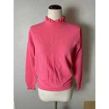 Vintage 1960s Exmoor Dimmer Skimmer Pink Ruffle Mock Neck Nylon Top Blouse S/M