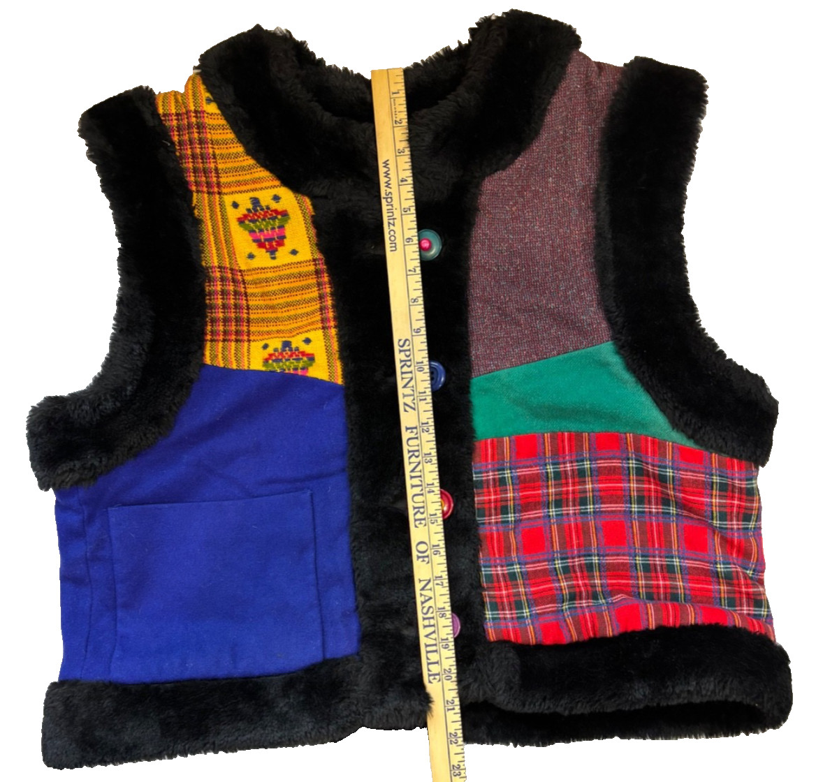 BaaBaaZuZu Patchwork Up-cycled Wool Button Sweate… - image 2