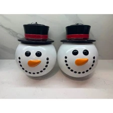 Two 10” Blow Mold Snowman Head Lighted Christmas Decor Hanging Ornament Frosty
